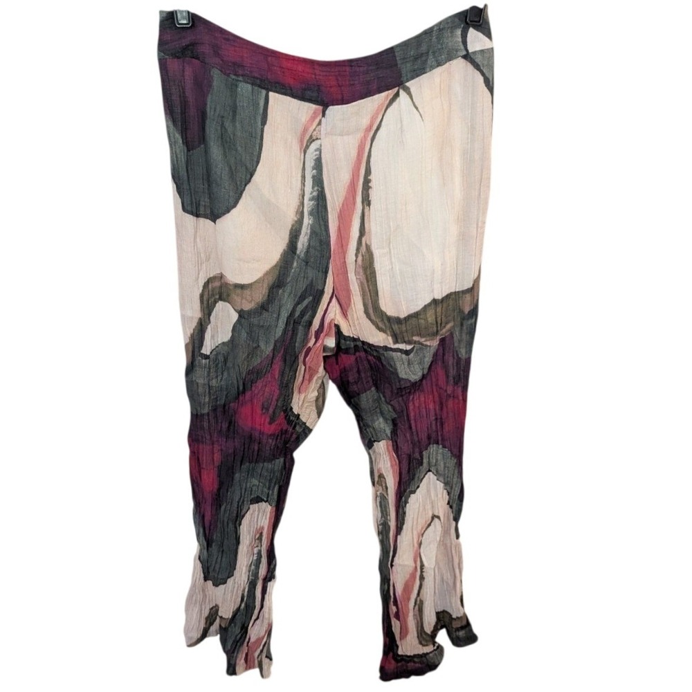 Zara Abstract‎ Watercolor Print Wide Leg Pants XL Light Weight Crinkle Vacation